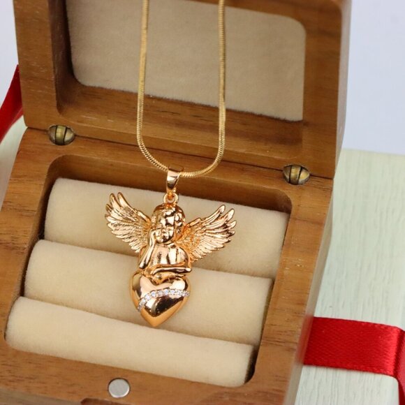 Rose Gold Angel Pendant with Heart and Wings – Elegant Spiritual Charm, XPPT1404 - Picture 10 of 13